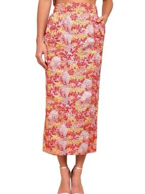 Lulu’s Ellarina Pink Multi Metallic Jacquard Midi Skirt Size M